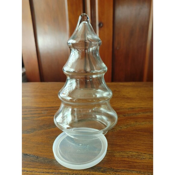 Glass Christmas Tree candy jar Fill With Small Ornaments Tinsel etc Plastic Lid - Picture 2 of 5